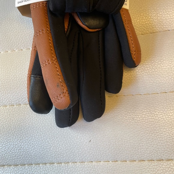 Calvin Klein Leather Touchscreen Gloves Brown Black Quilted Small NEW - Picture 4 of 5